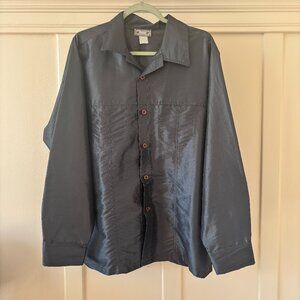 90s Vintage Minimalist Silver Oversized Long Sleeve Button Down XL